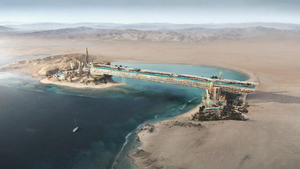 #SaudiMag: Unter dem Namen Treyam ist Ende März 2024 ein Lagunen-Resort hinzugekommen, das nun in Sichtweite der geplanten Mega-Stadt "The Line" in einer Bucht am Golf von Aqaba entstehen wird.