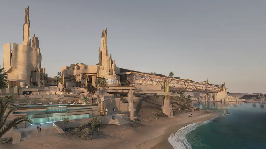 #SaudiMag: Unter dem Namen Treyam ist Ende März 2024 ein Lagunen-Resort hinzugekommen, das nun in Sichtweite der geplanten Mega-Stadt "The Line" in einer Bucht am Golf von Aqaba entstehen wird.